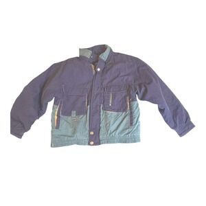 McGregor Kids Jacket Youth Medium‎ Blue Green Zip Snap Pockets 90s Y2K